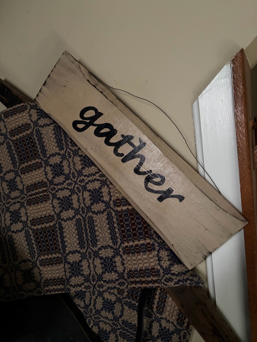Gather Rustic Wooden Wall Sign - Cream with Black Script